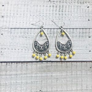 Yellow Chandelier Dangle Silver Teardrop Earrings